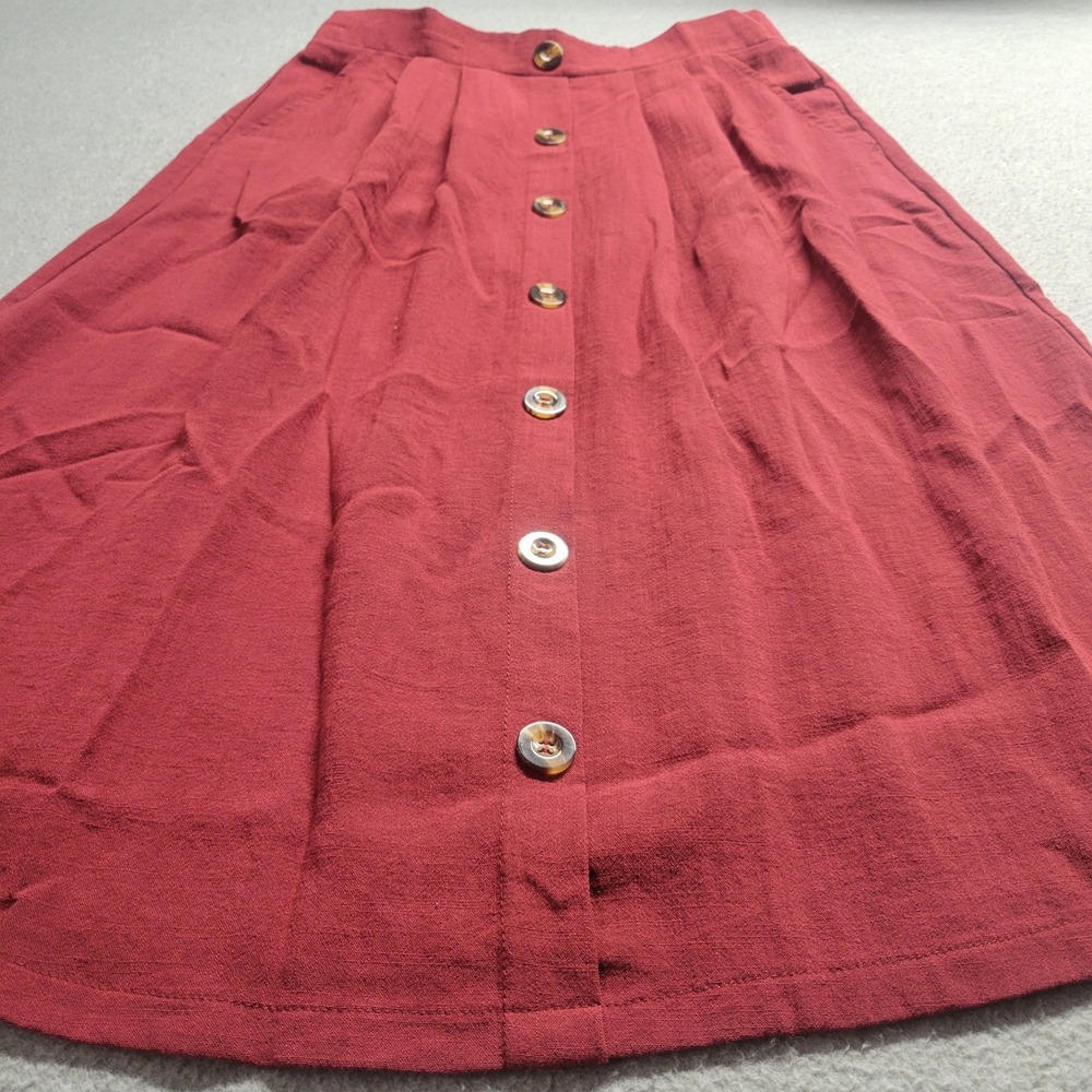 Halara‎ Burgundy Button Front A Line Midi Skirt with Pockets Wine Red Medium - Picture 5 of 11